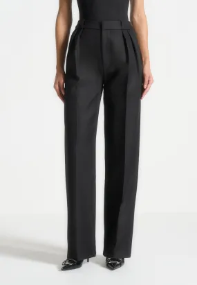 Tailored Twin Pleat Trousers - Black