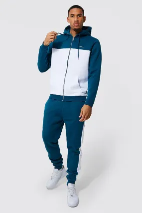 Tall Colour Block Zip Through Tracksuit | boohooMAN UK