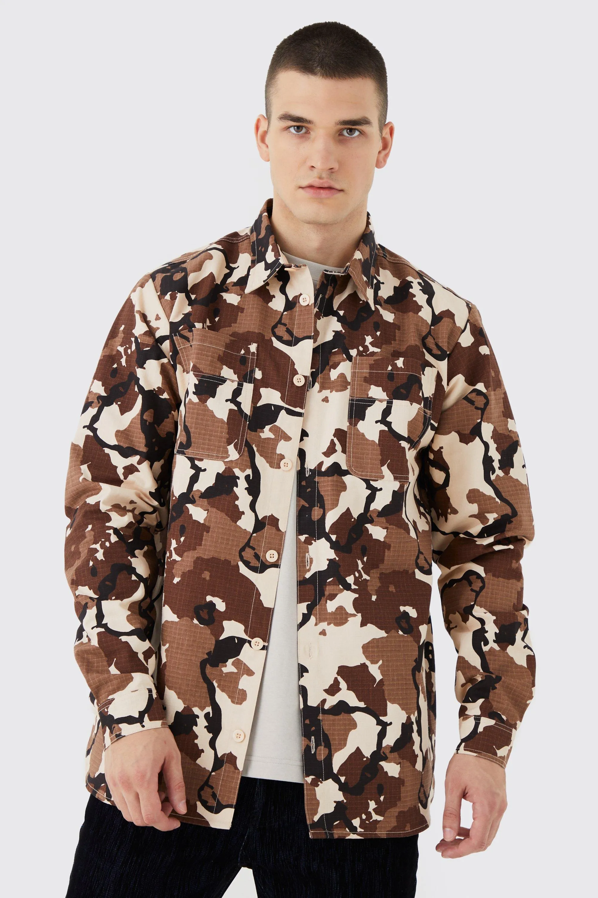 Tall Longsleeve Ripstop Patch Pocket Camo Shirt Jacket