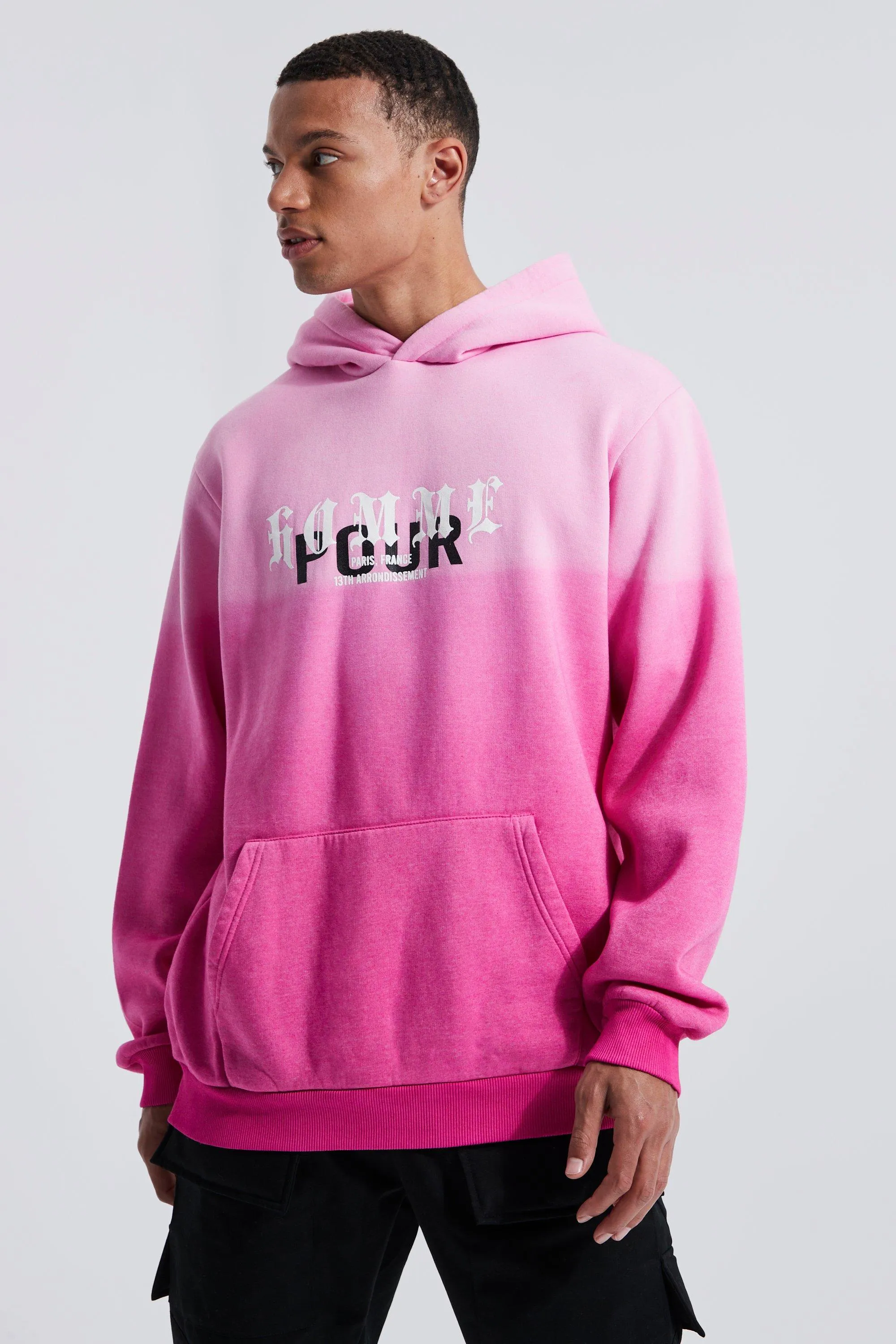 Tall Oversized Ombre Tie Dye Graphic Hoodie | boohooMAN UK