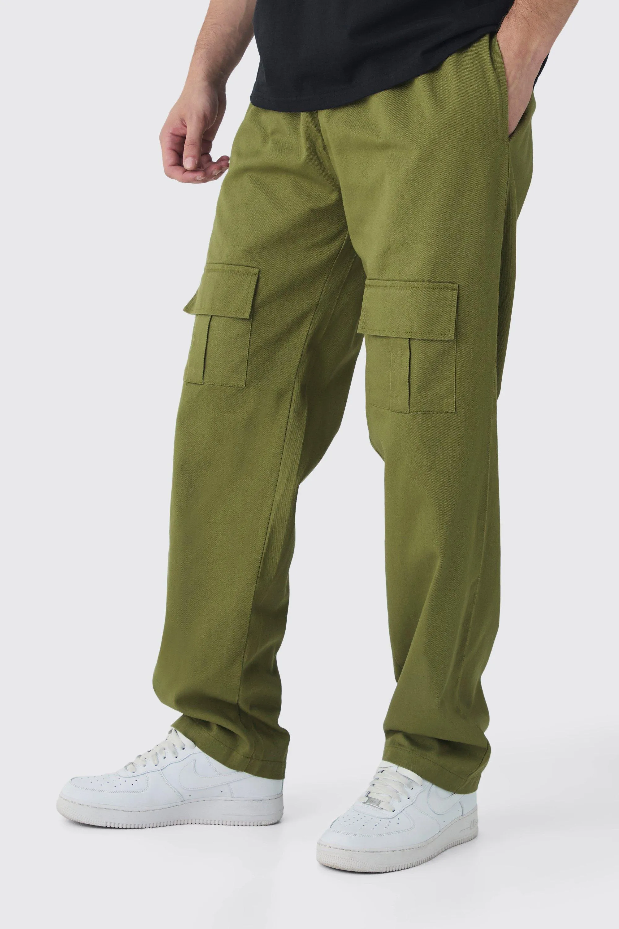 Tall Straight Fit Front Pocket Twill Overdyed Cargo Pants