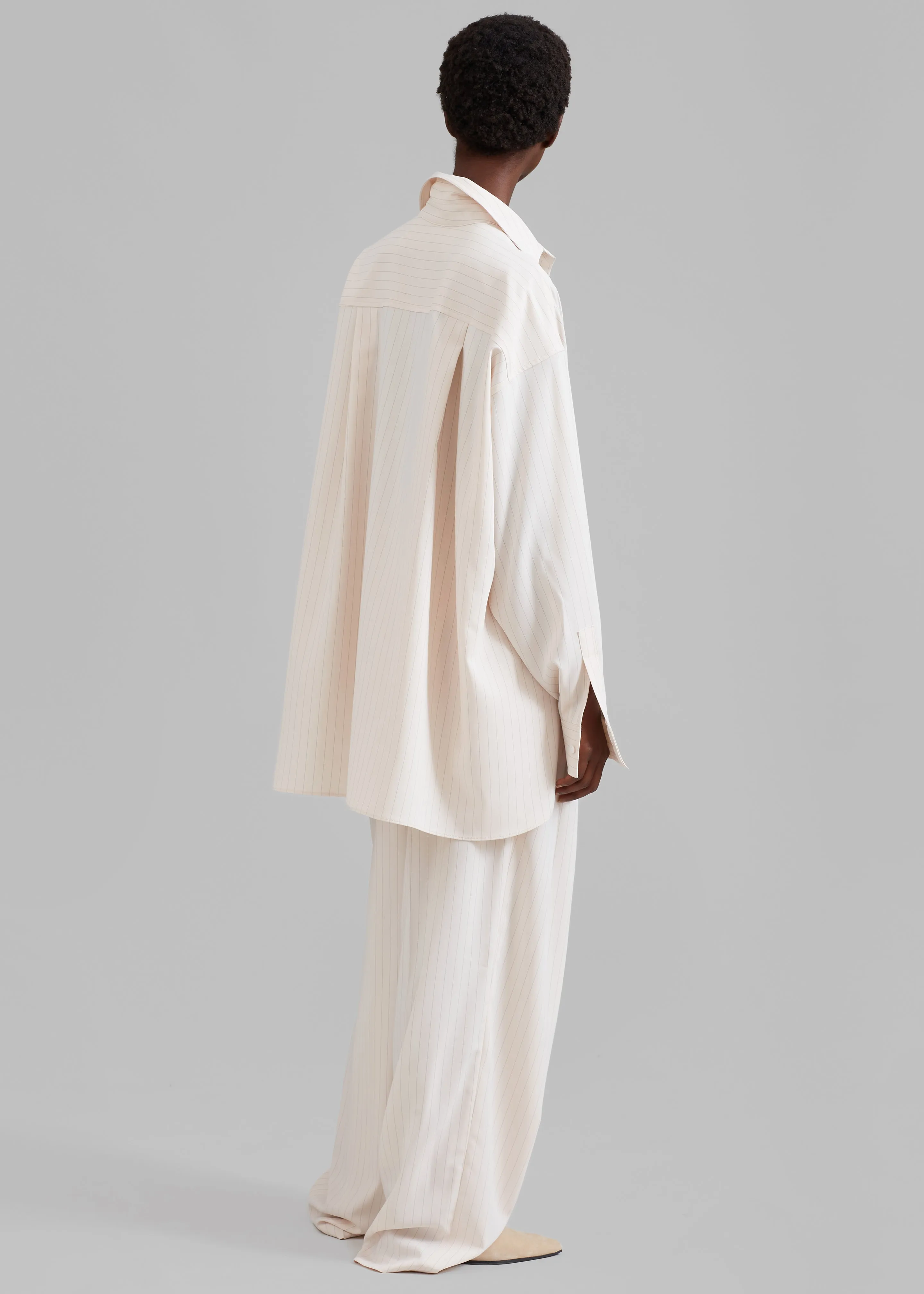 Tansy Fluid Pleated Trousers - Beige Pinstripe