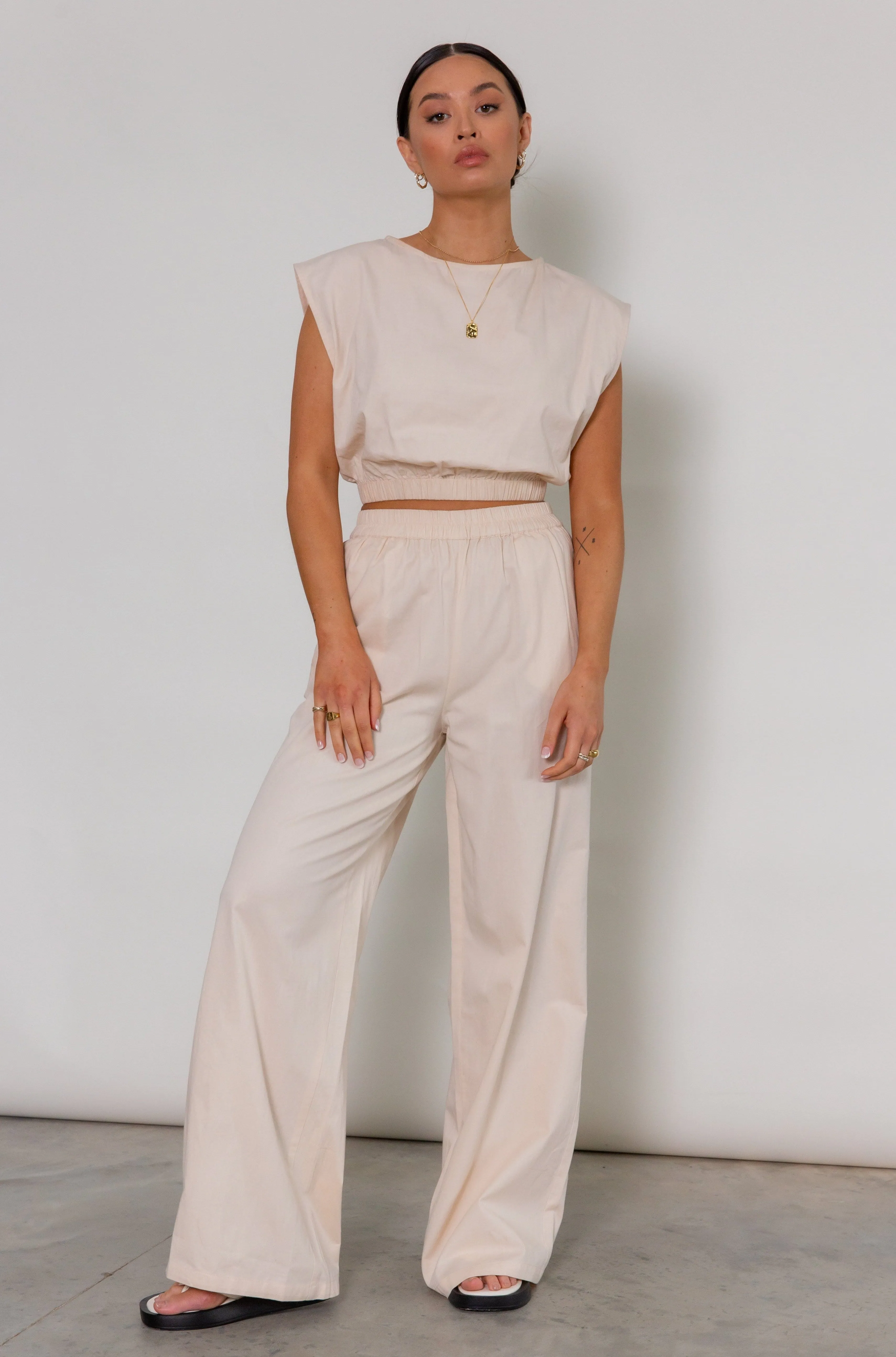 Tatum Wide Leg Trousers - Beige