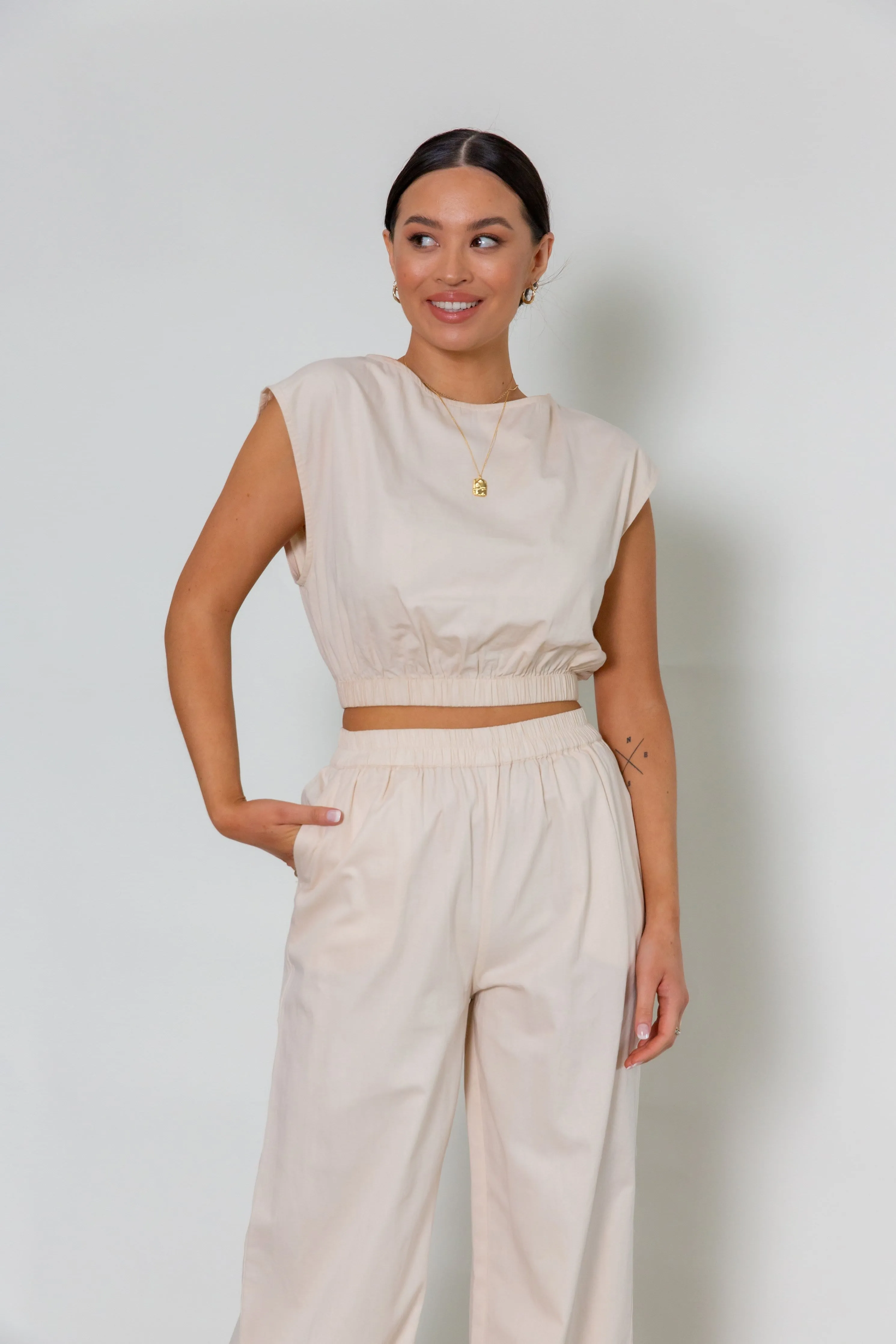 Tatum Wide Leg Trousers - Beige