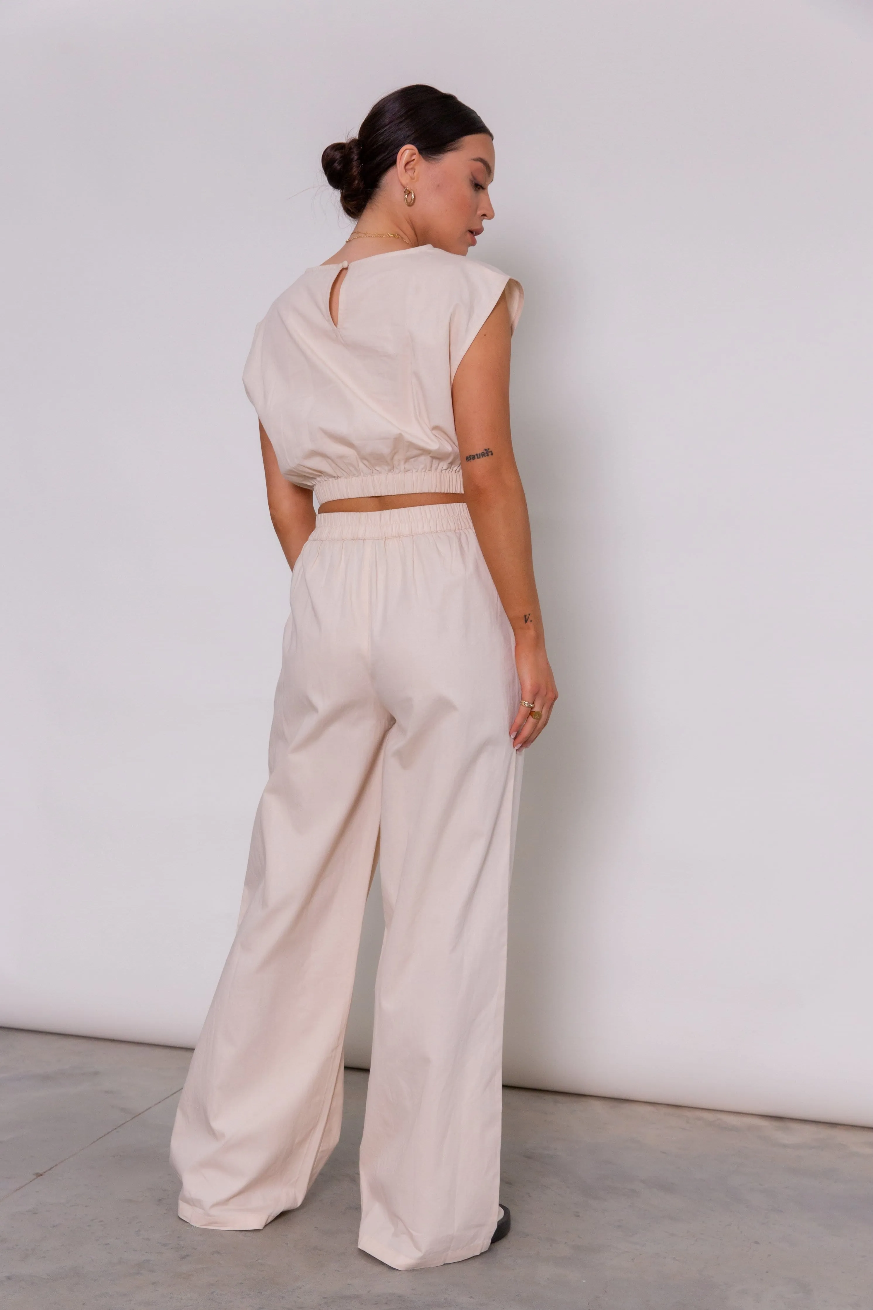 Tatum Wide Leg Trousers - Beige