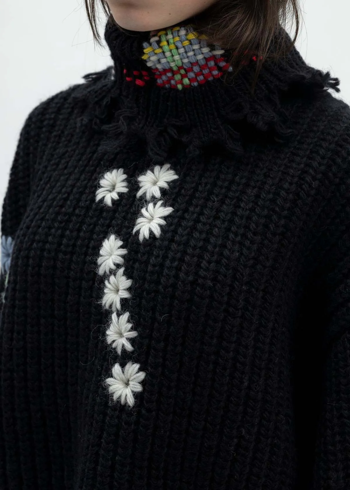 Taupe Darning Cut Off Knit Pullover - Black