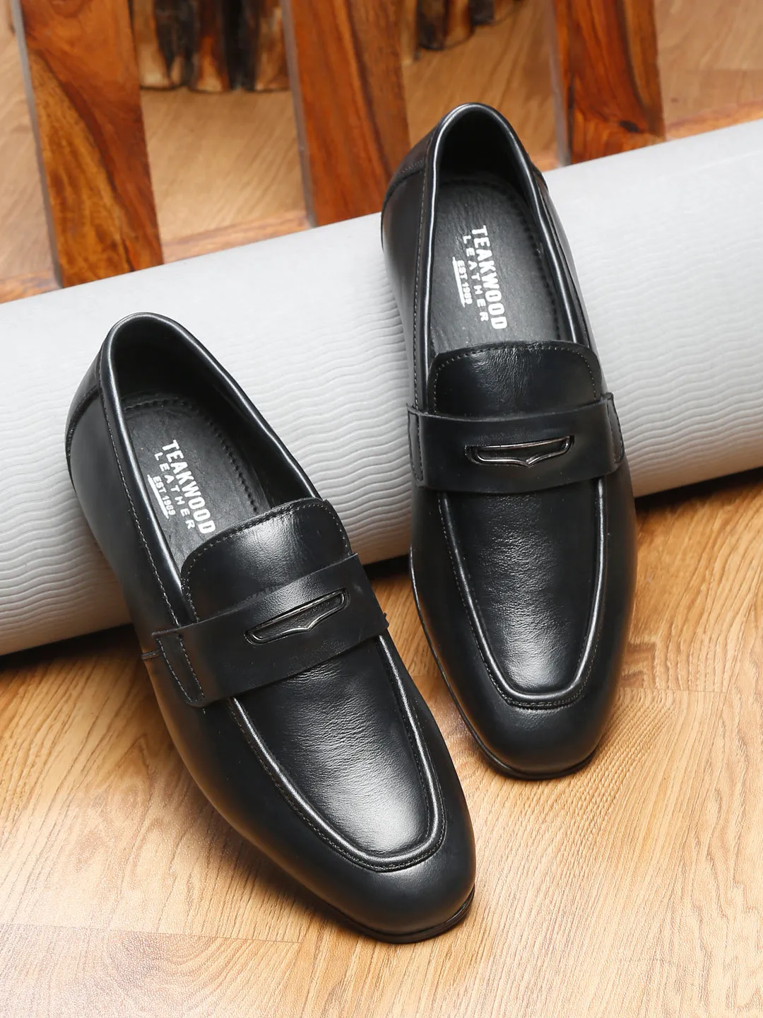 Teakwood Leather Men Black Solid Leather Formal Slip-On