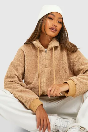 Teddy Faux Fur Funnel Neck Detail Bomber
