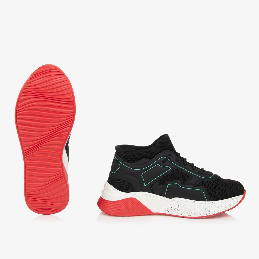 Teen Boys Black Lace-Up Sock Trainers