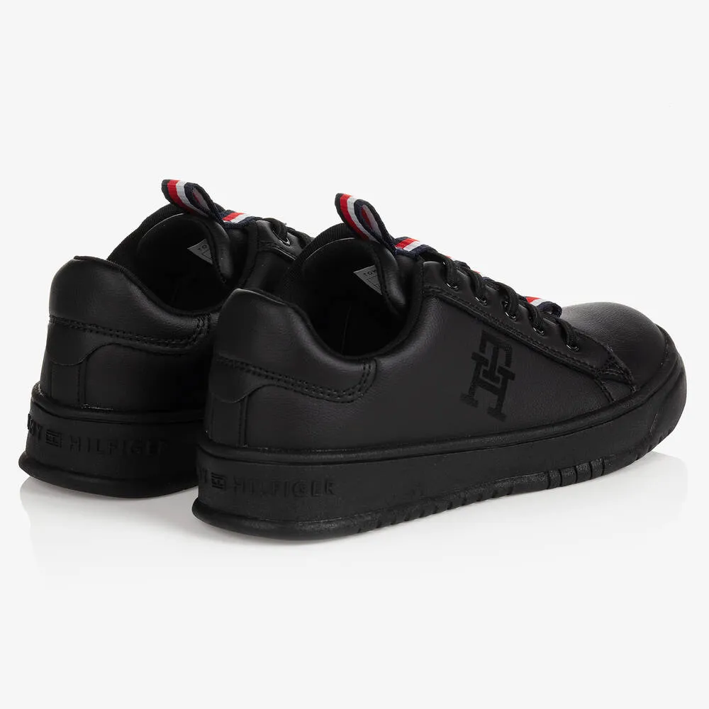 Teen Boys Black Logo Trainers