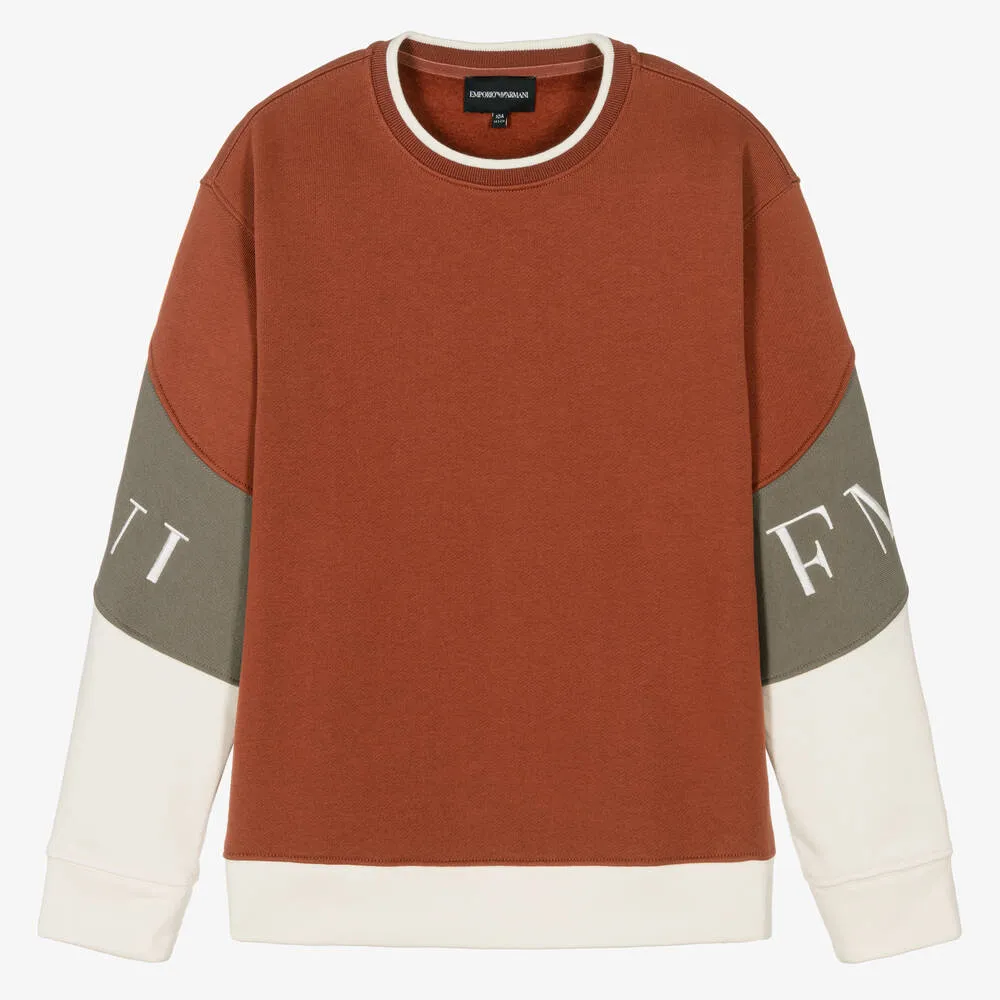 Teen Boys Brown Embroidered Sweatshirt