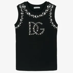 Teen Girls Black Crystal Sleeveless Top