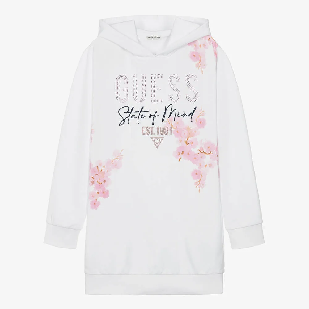 Teen Girls White Blossom Hoodie Dress