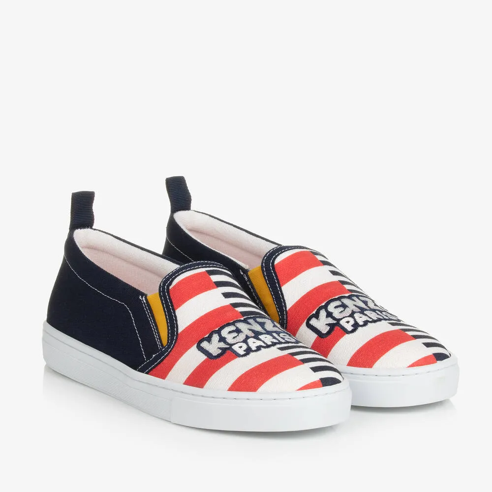Teen Navy Blue Striped Canvas Trainers