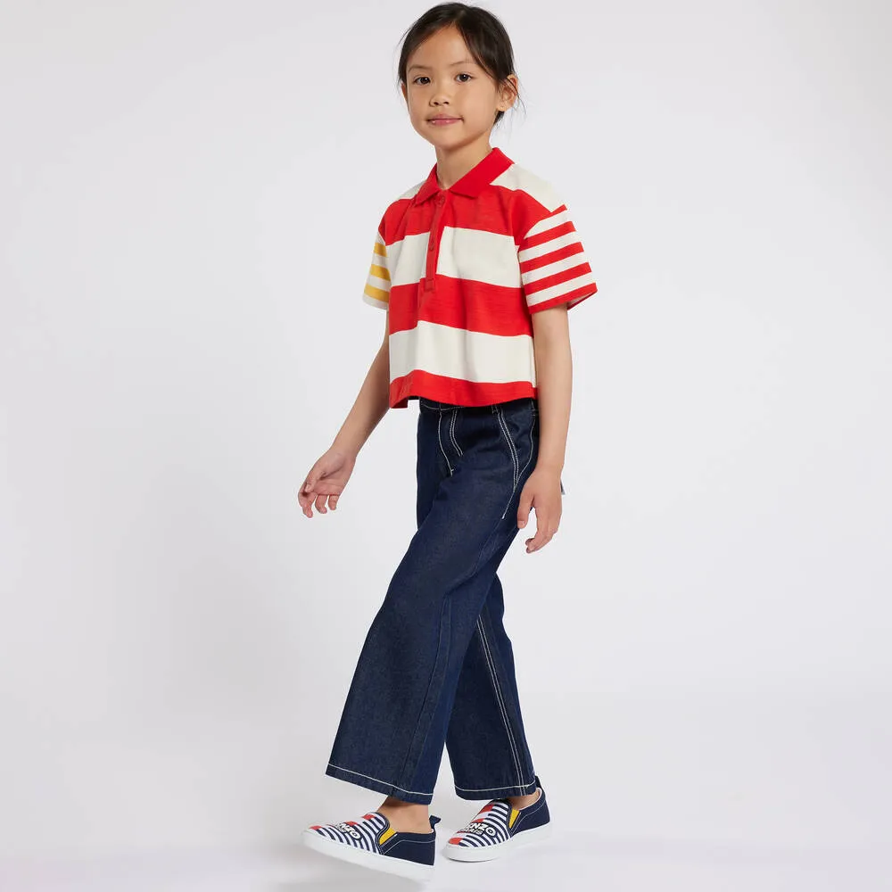 Teen Navy Blue Striped Canvas Trainers