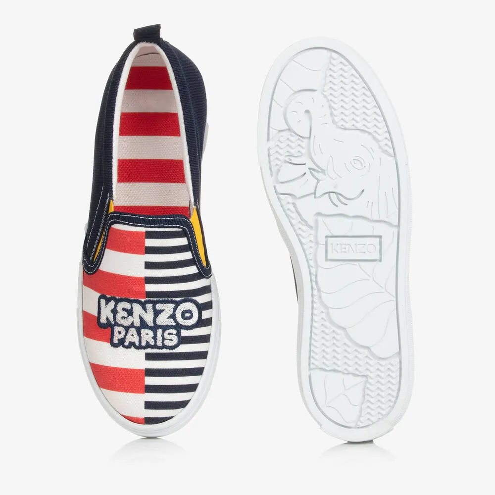 Teen Navy Blue Striped Canvas Trainers