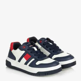 Teen White & Navy Blue Trainers