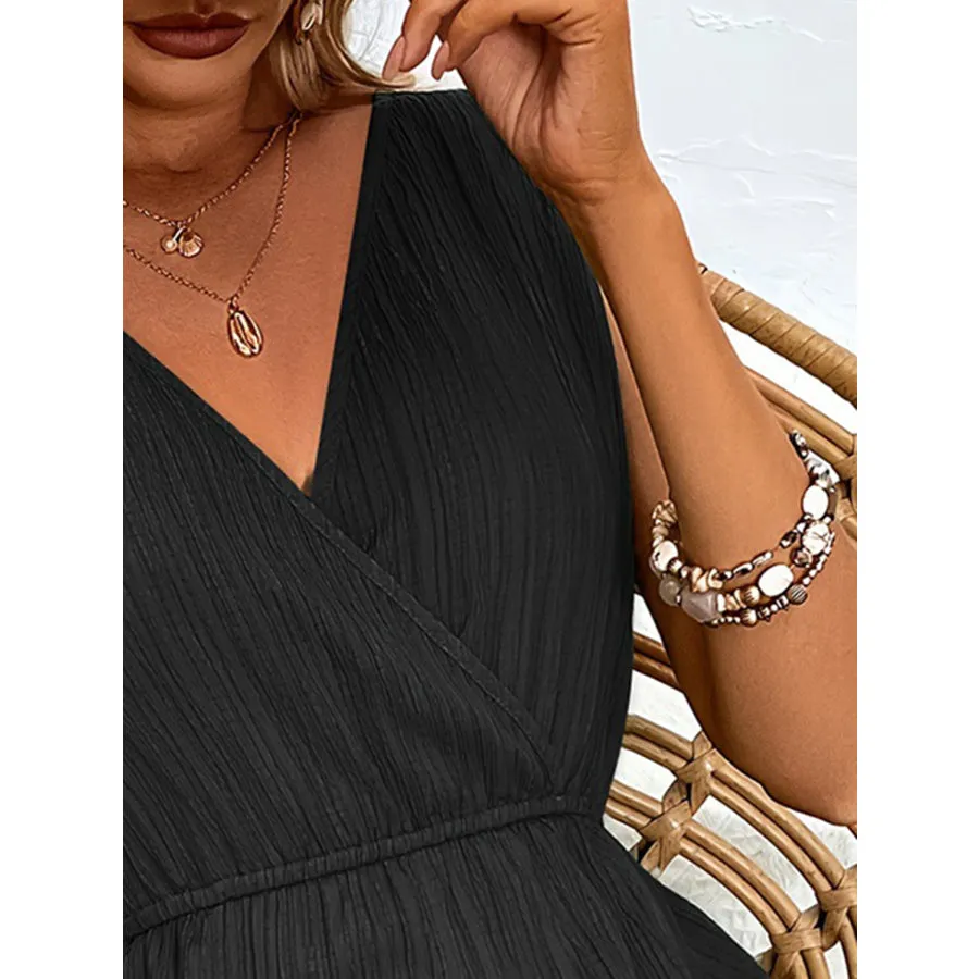 Textured Surplice Sleeveless Romper