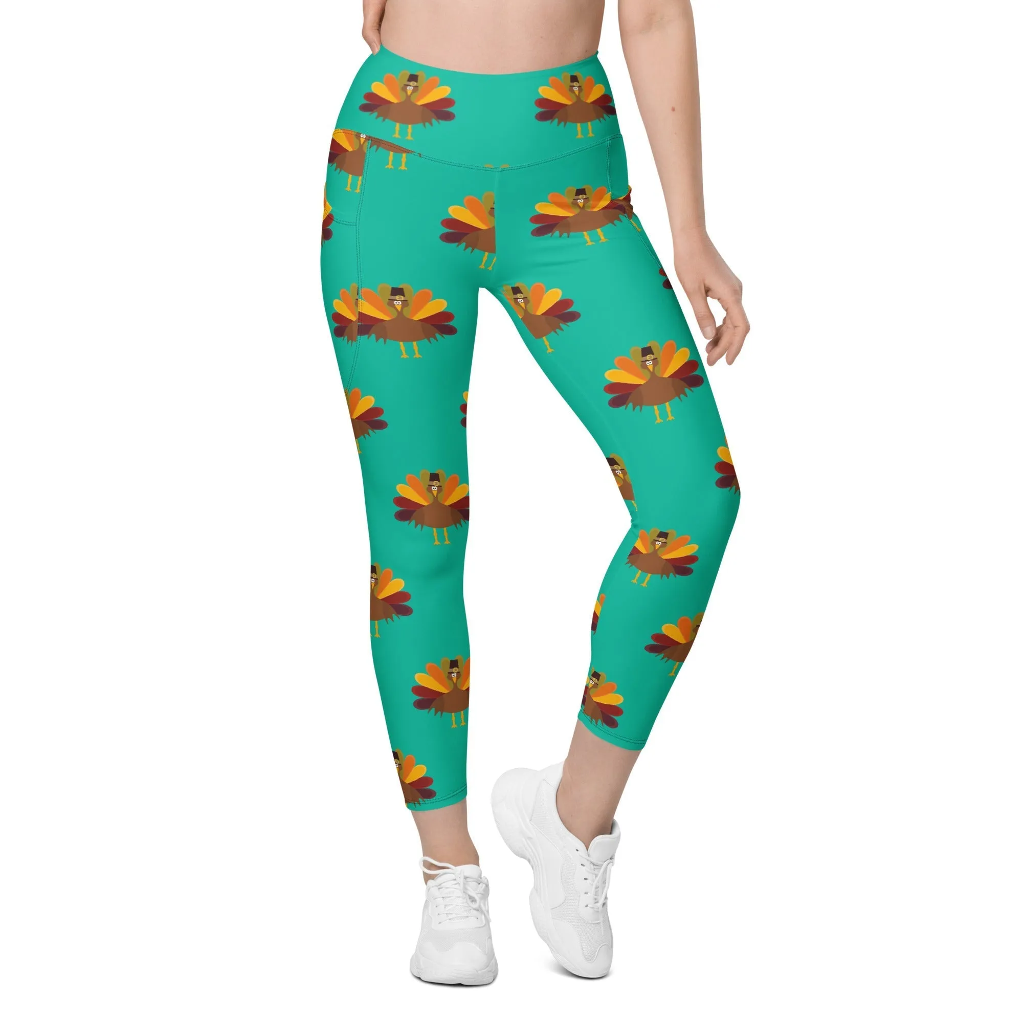 Thanksgiving Turkey Print Leggings With Pockets