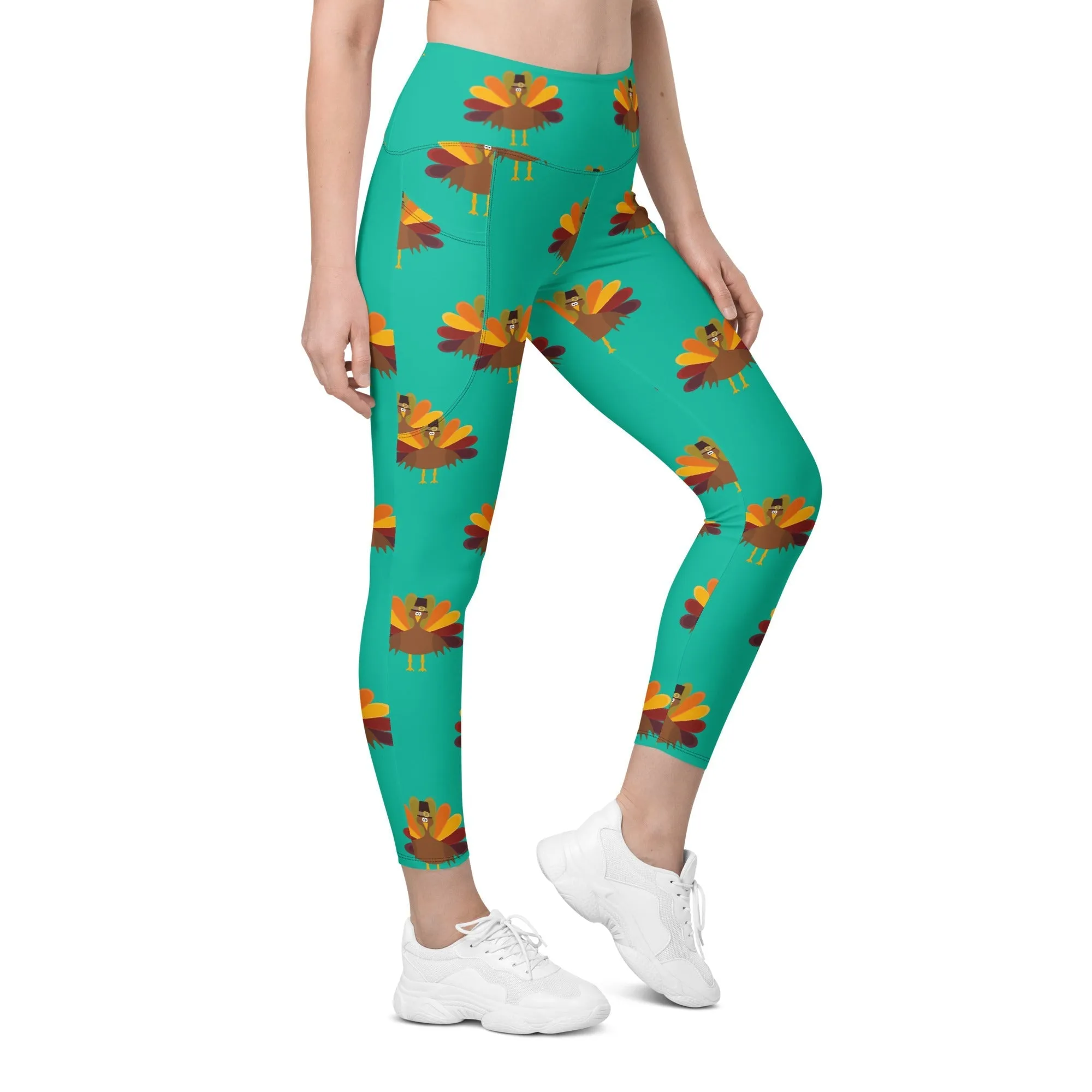Thanksgiving Turkey Print Leggings With Pockets