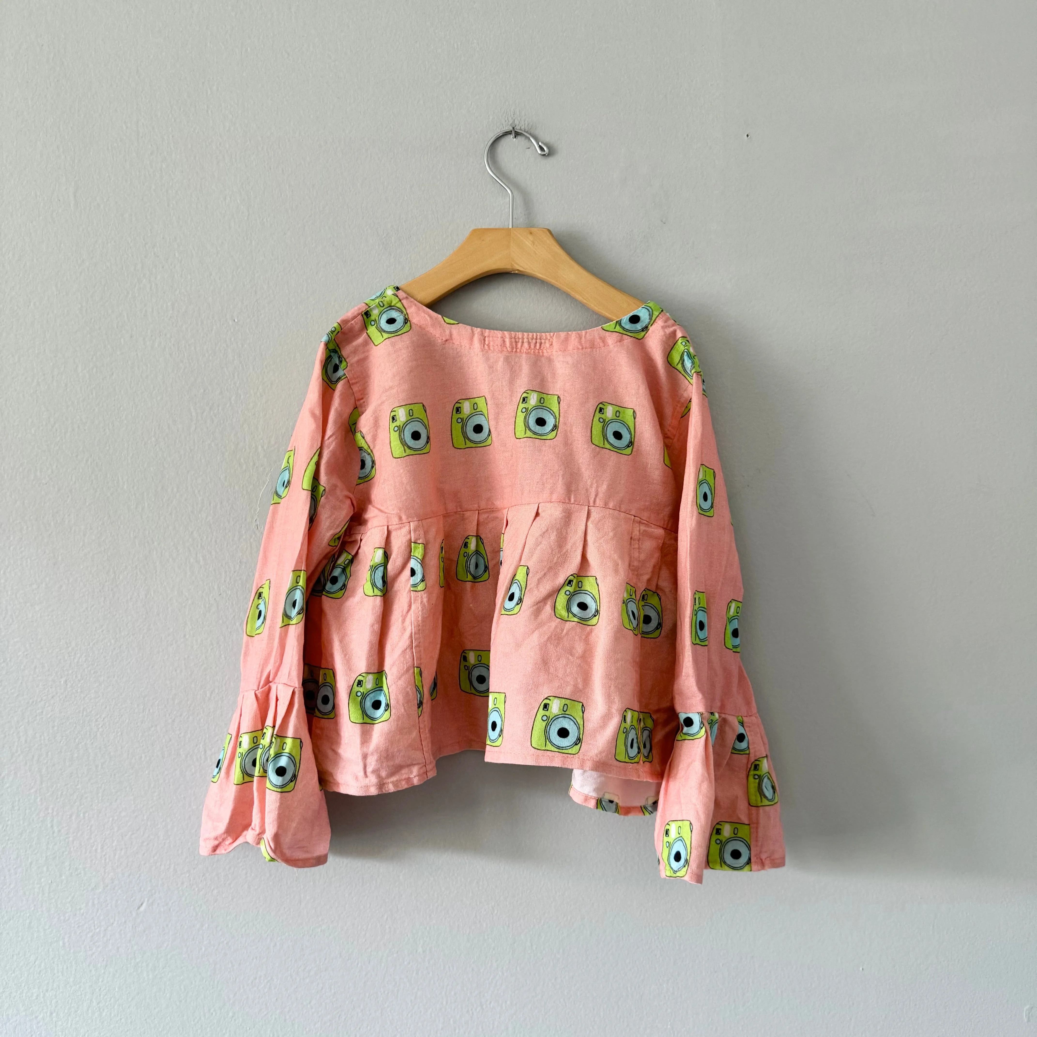 The Khadi Cult / Orange x camera frilled top / S(10-12Y)