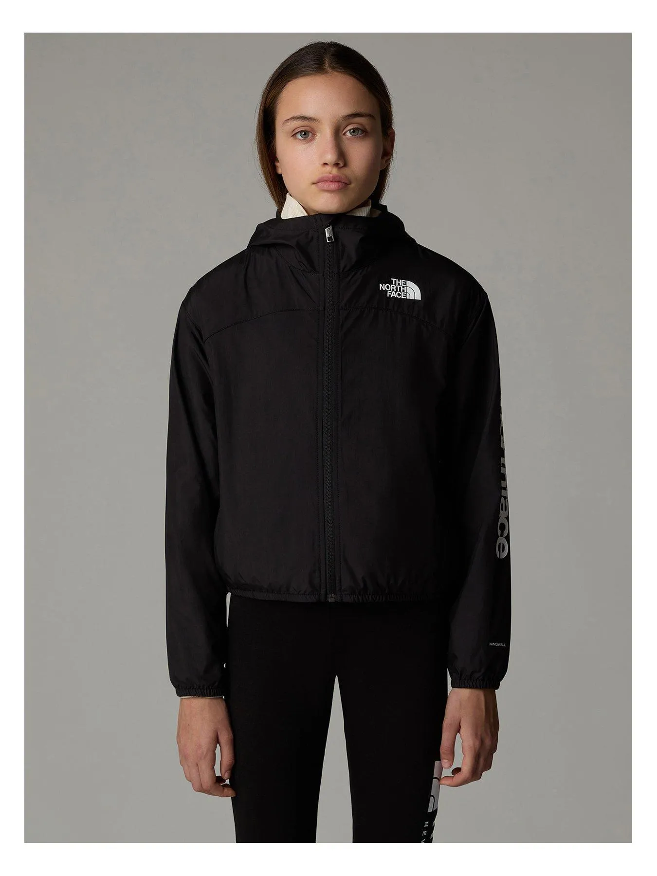 THE NORTH FACE Junior Girls Never Stop Hooded Windwall Jacket - Black