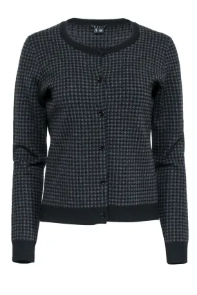 Theory - Black & Dark Grey Houndstooth Cardigan Sz M
