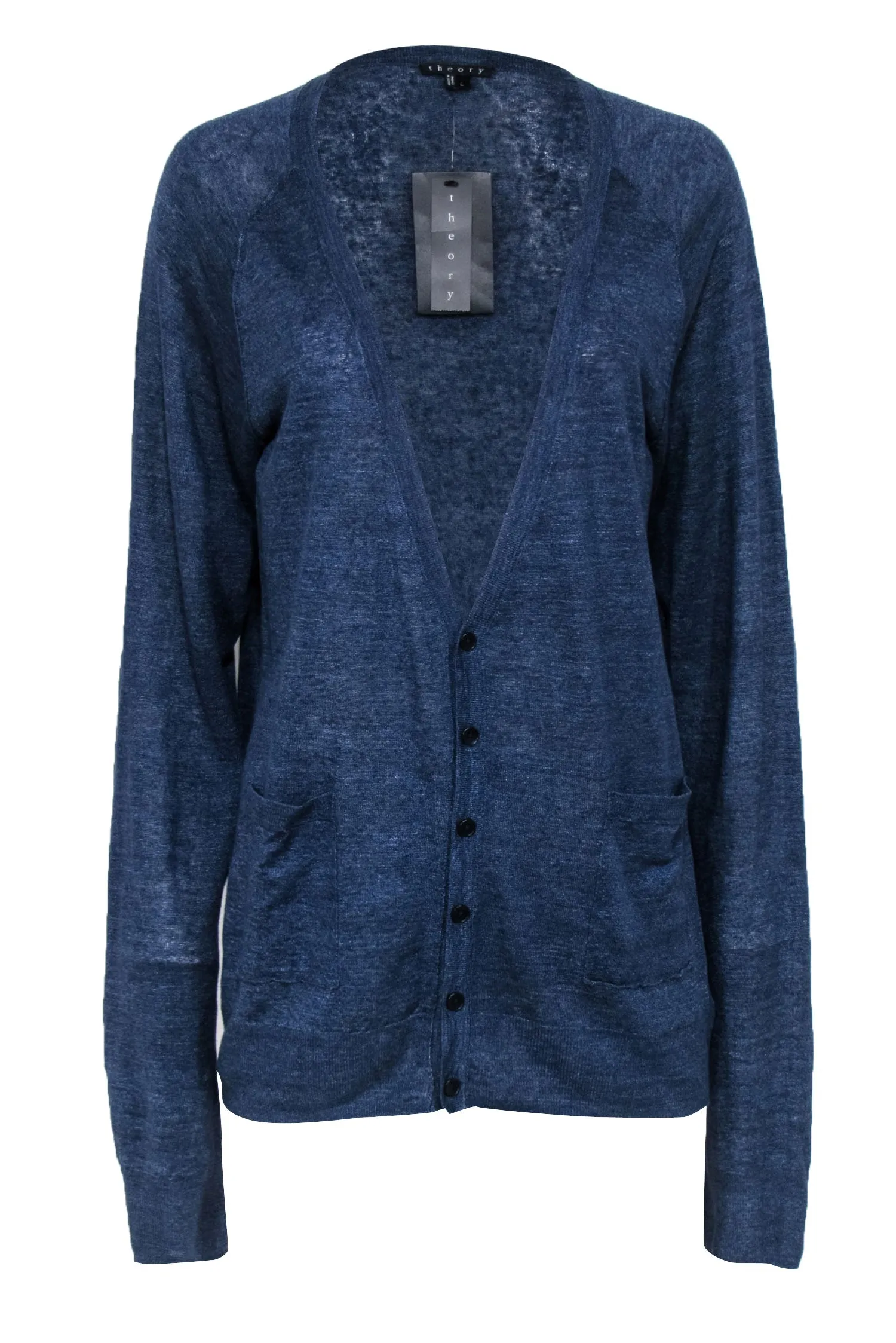 Theory - Navy Knit Linen Blend Cardigan Sz L