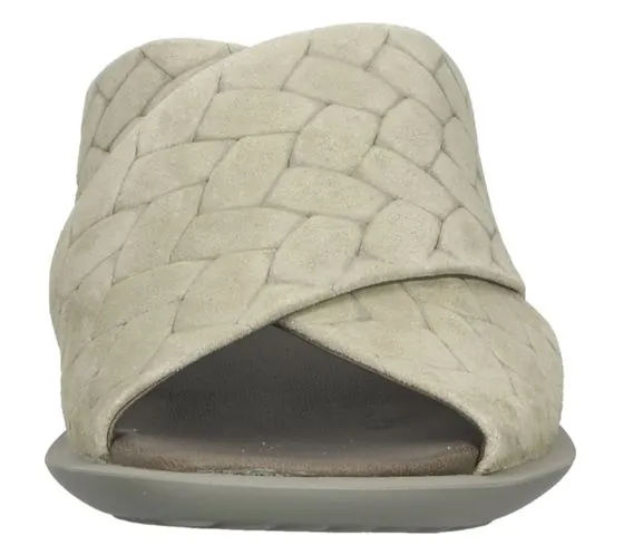 Think! Mules para mujer, sandalias de piel auténtica, pantuflas con aspecto trenzado, zapatos sin cordones 3-000594-7000 verde
