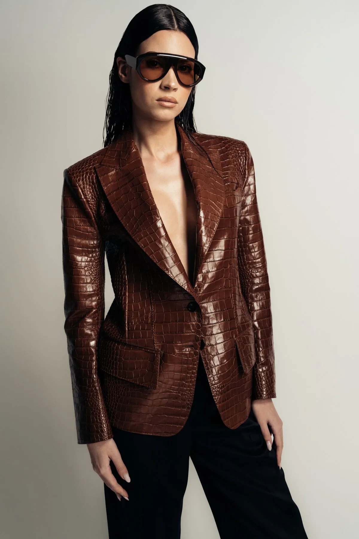 TOM FORD | CROCO EMBOSSED LAMB LEATHER THE JACQUETTA JACKET