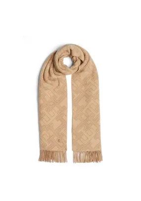 Tommy Hilfiger Monogram Fringed Wool Scarf, Tan