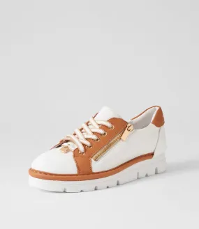TOP END Elos White Dark Tan Leather Sneakers