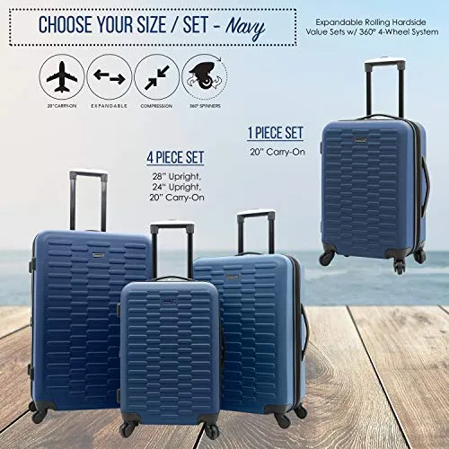 Travelers Club Shannon Hardside Expandable Spinner Luggage, Navy Blue, Carry-On 20-Inch