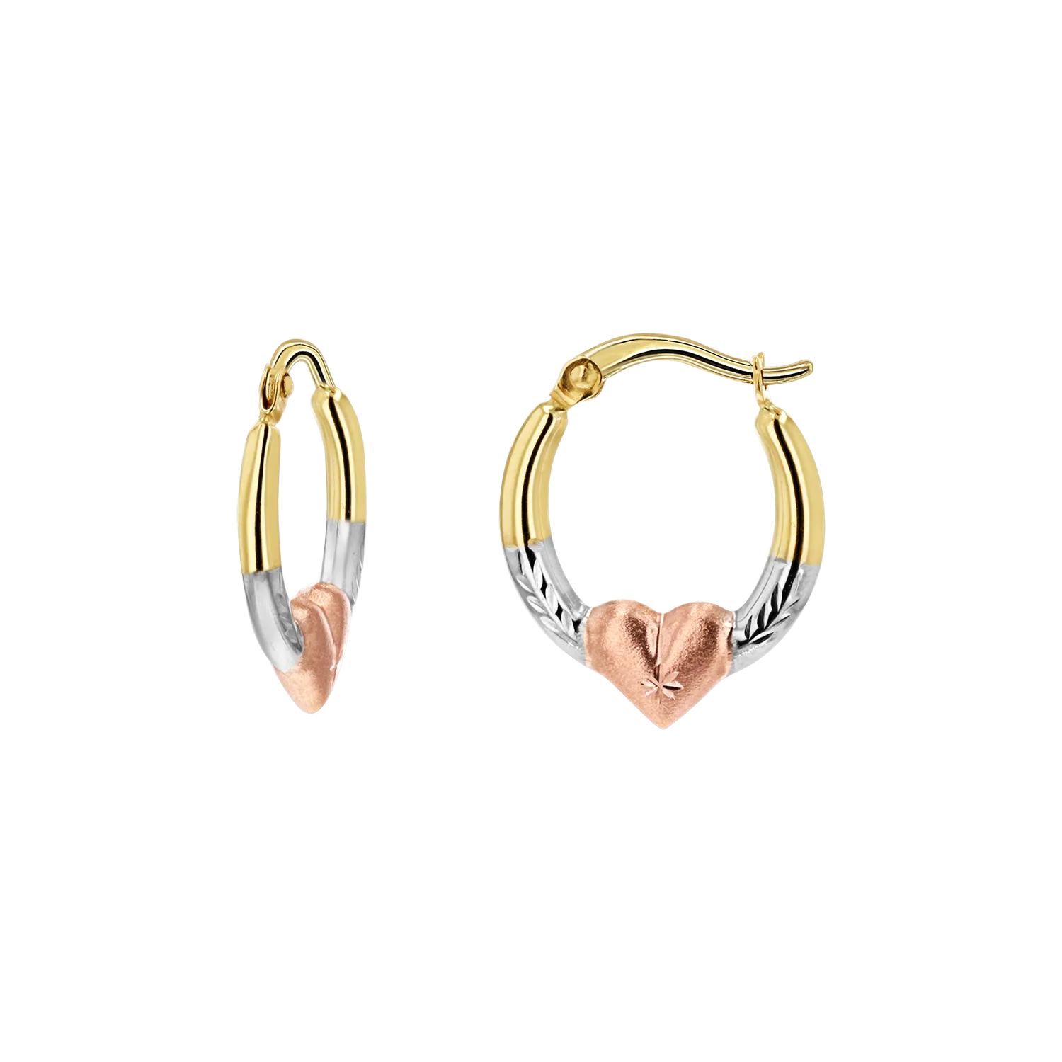 Tri-Color Puff Heart Hoop Earrings