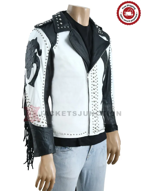 Tribal Rock Punk Gothic Rivet Studded Biker Fringe Jacket