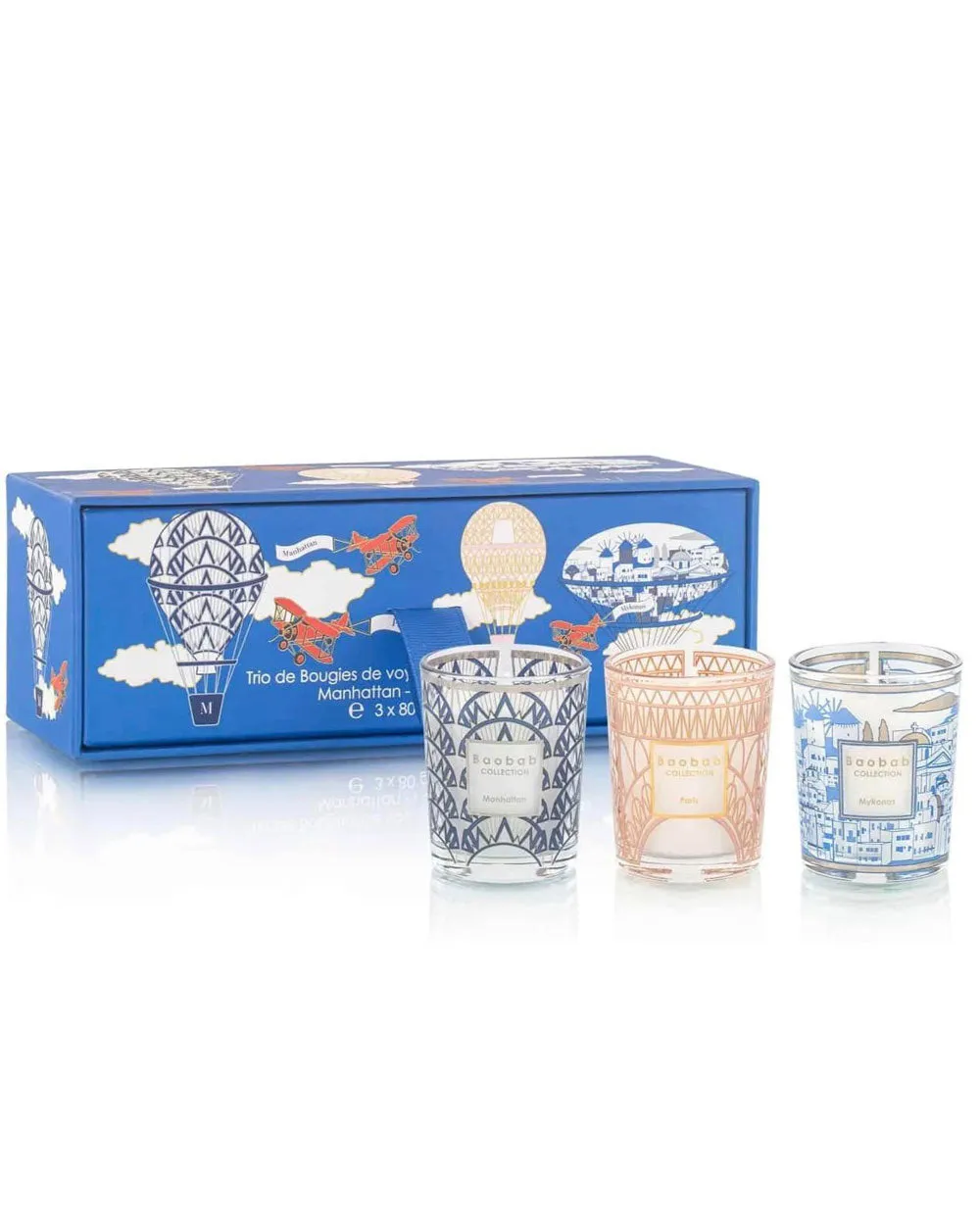 Trio Travel Candles in Manhattan, Paris and Mykonos