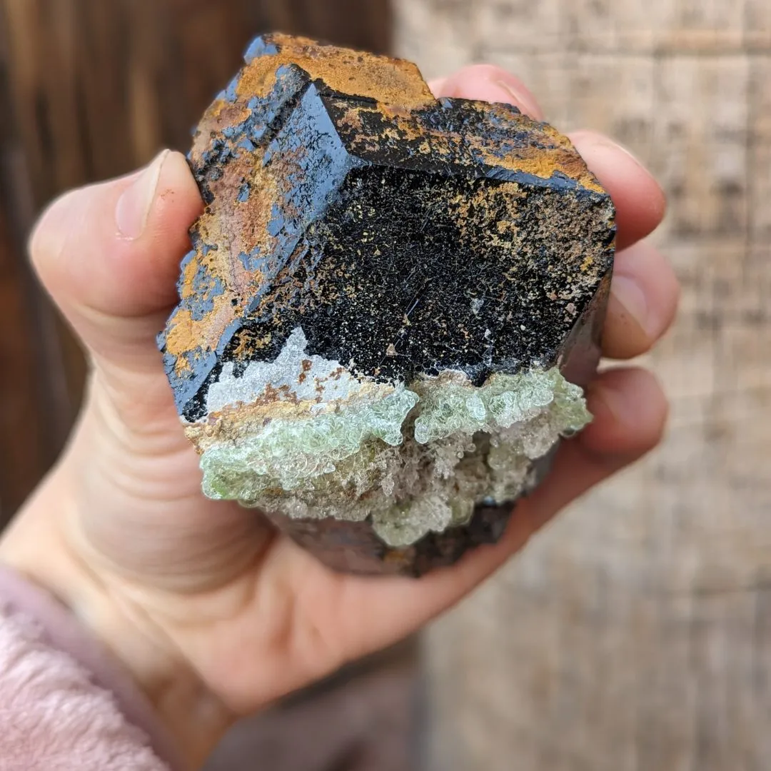 TUCSON EXCLUSIVE! GEMMY TERMINATED BLACK TOURMALINE CRYSTAL WITH HYALITE OPAL, FROM ERONGO MOUNTAIN, ERONGO REGION, NAMIBIA