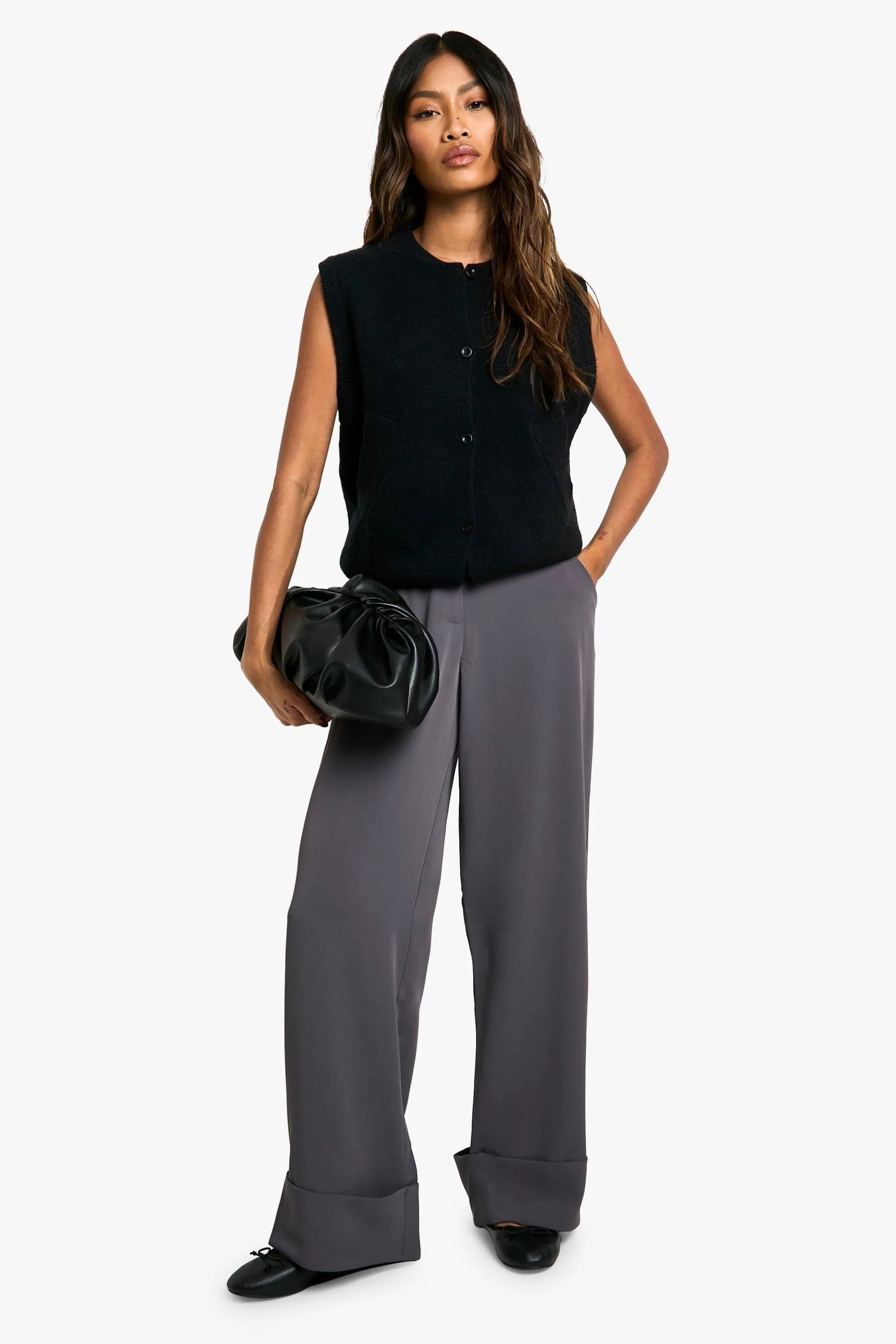 Turn Cuff Wide Leg Relaxed Fit Tailored Trousers
