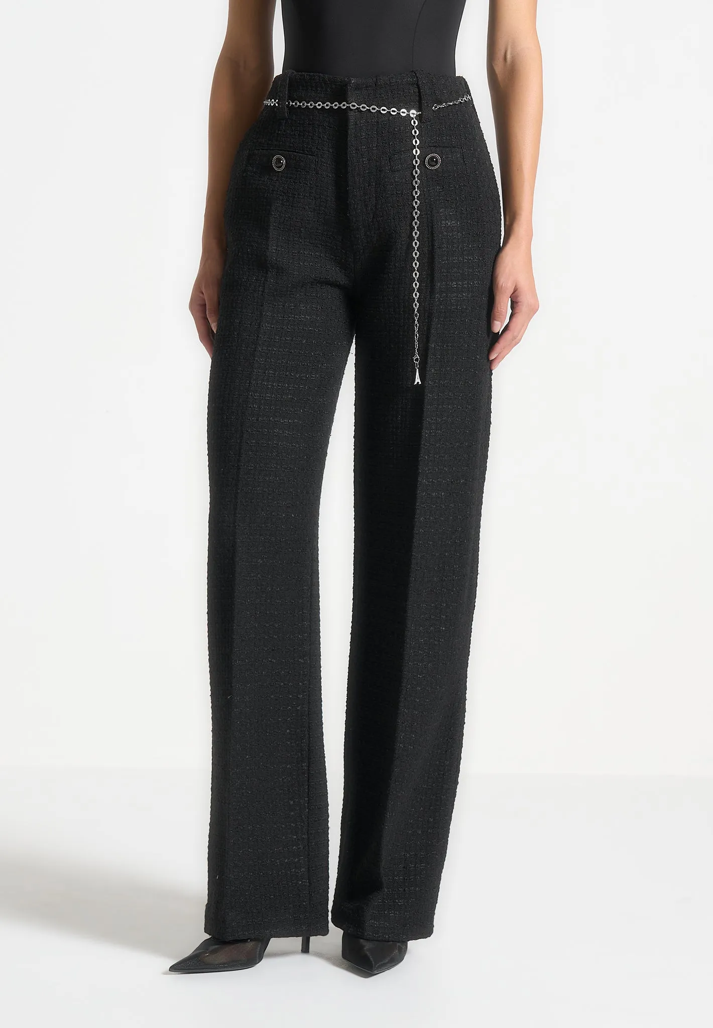 Tweed Trousers with Belt - Black