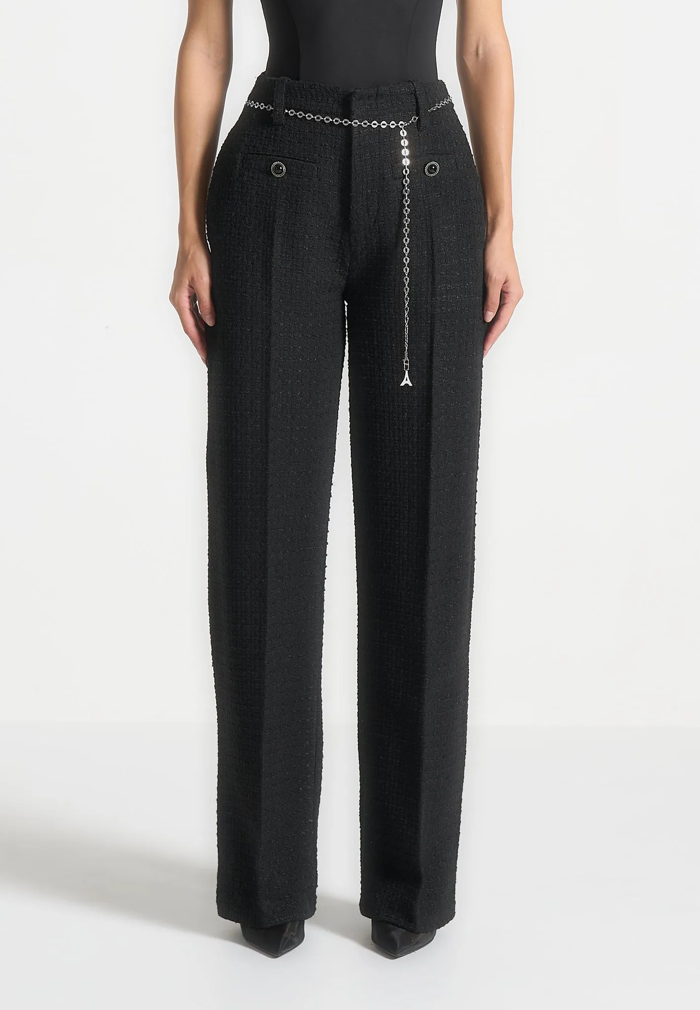 Tweed Trousers with Belt - Black