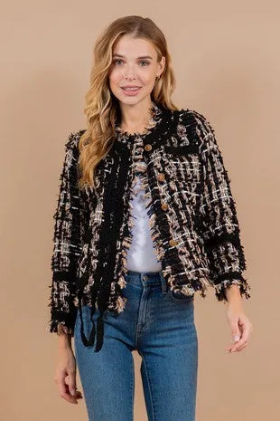 Twiggy  Trendy and Chic Black Tweed Jacket