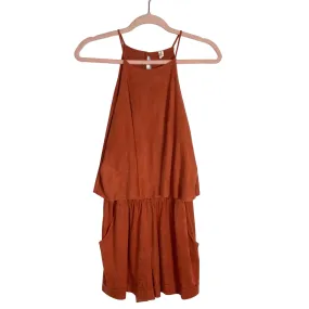 Tyche Rust Suede Back Keyhole Romper- Size L