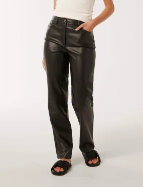 Una Vegan Leather Straight-Leg Trousers