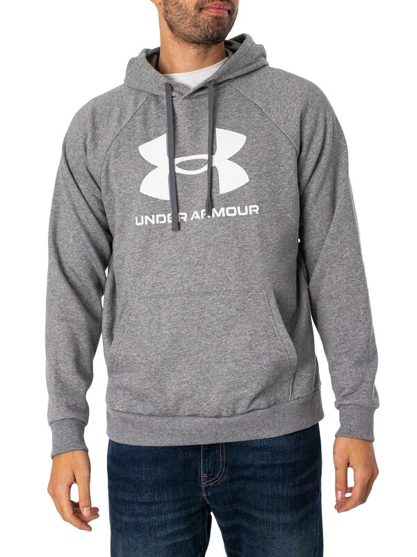 Under Armour Rival Fleece Logo Pullover Hoodie - Castlerock Light Heather/White
