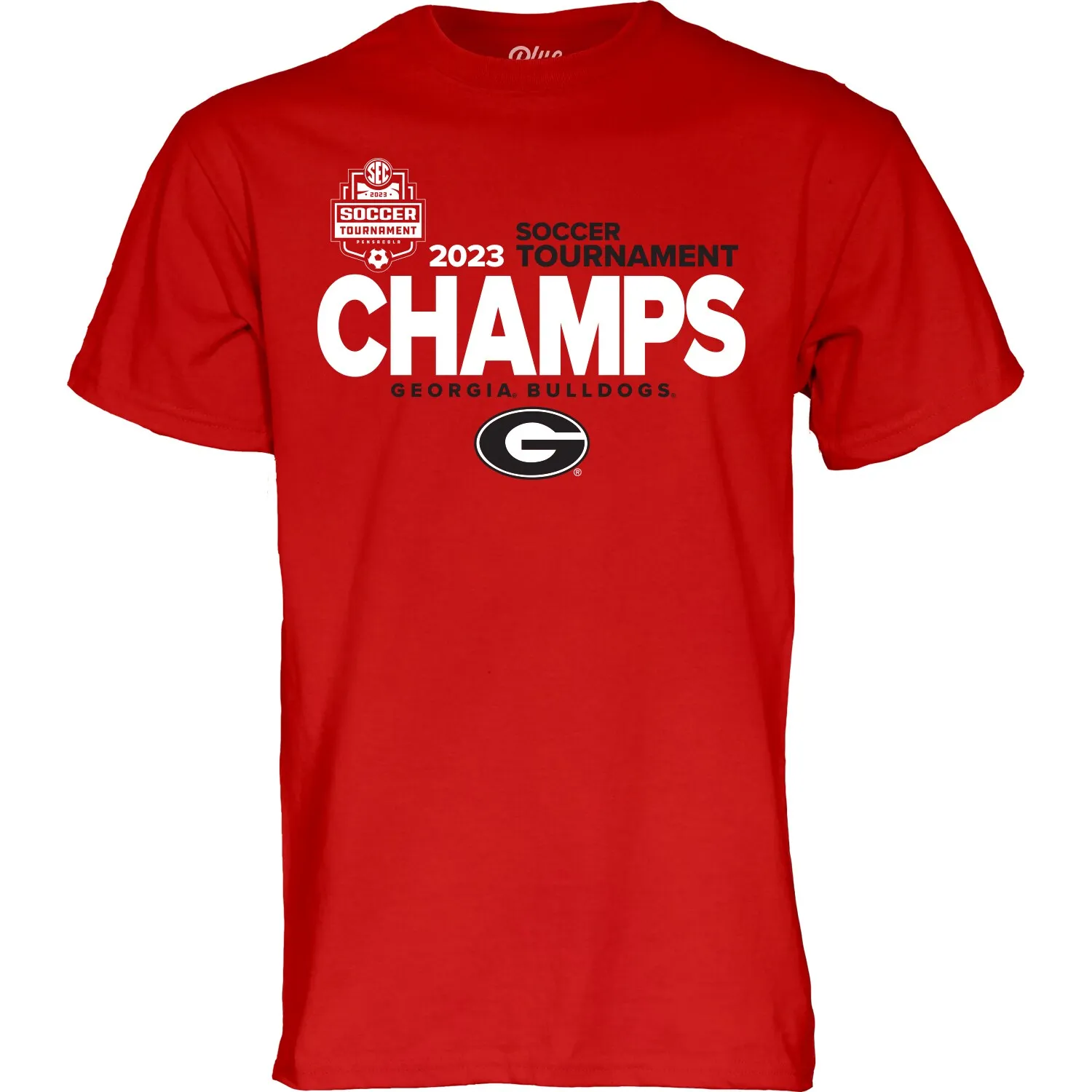 Unisex Blue 84  Red Georgia Bulldogs 2023 SEC Women's Soccer Conference Tournament Champions Locker Room T-Shirt