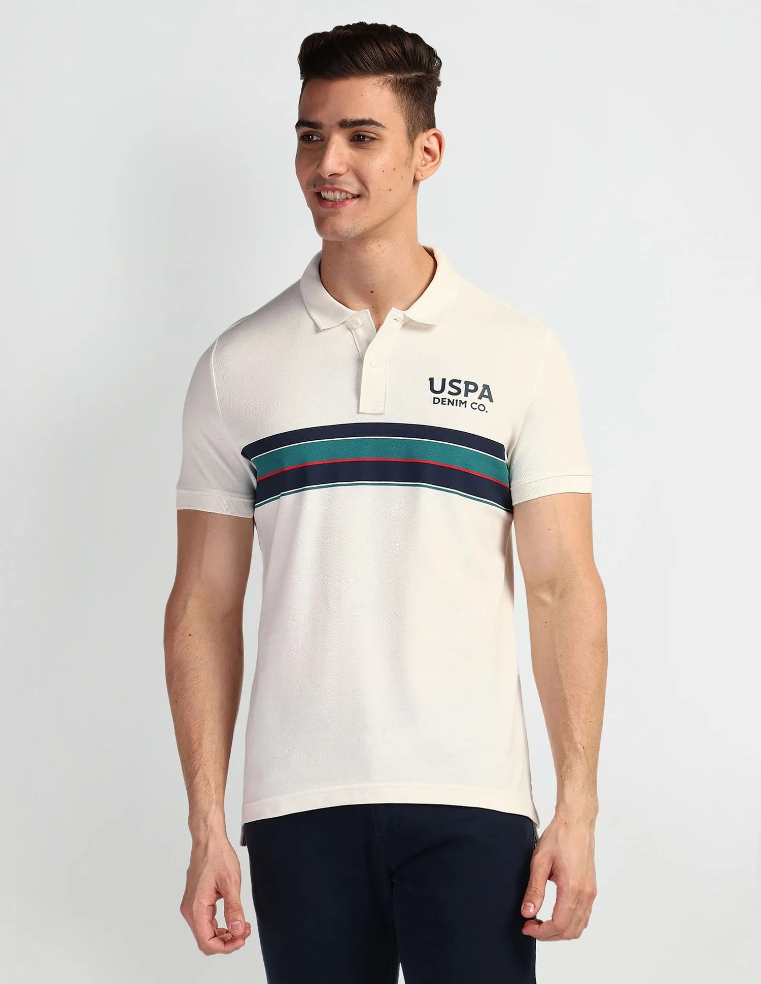 U.S. Polo Assn. Denim Co. Horizontal Stripe Muscle Fit Polo Shirt