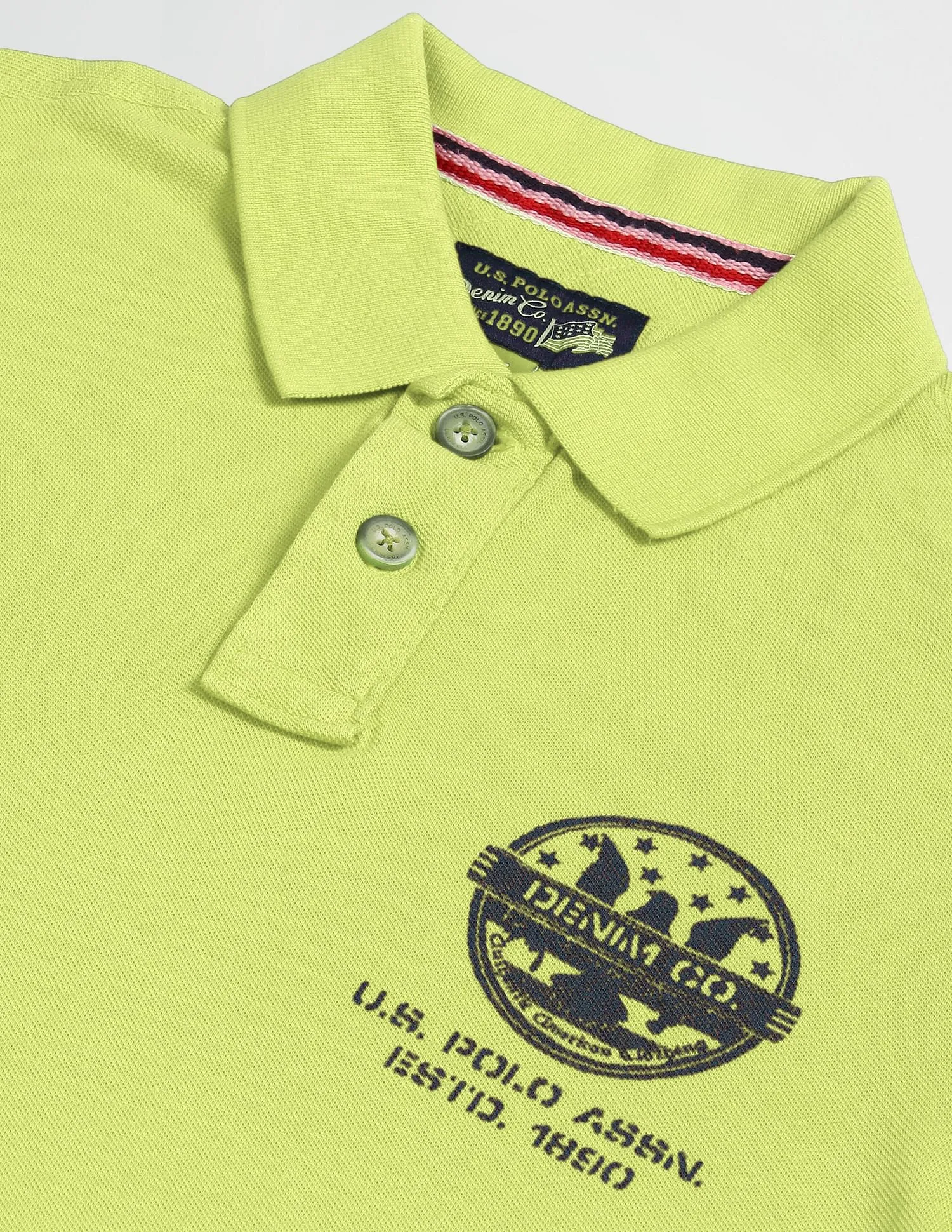 U.S. Polo Assn. Denim Co. Men Yellow Brand Print Cotton Pique Polo Shirt