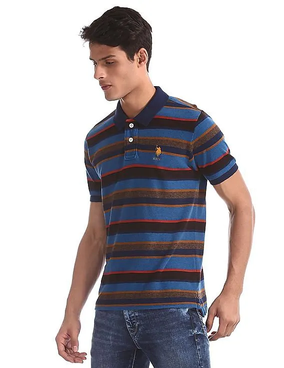 U.S. Polo Assn. Men Country Blue Pique Striped Polo Shirt