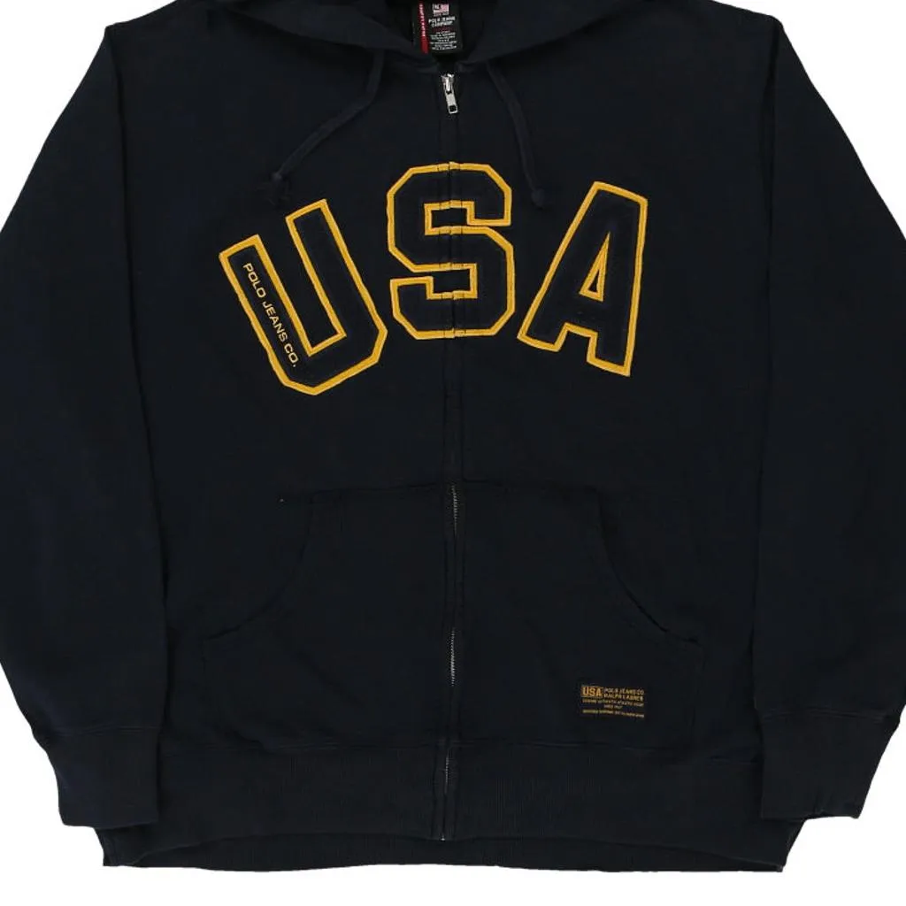 USA Ralph Lauren Graphic Hoodie - XL Black Cotton Blend