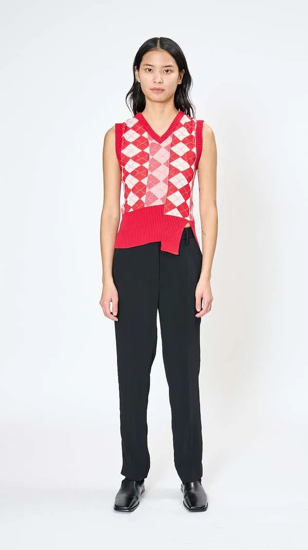 V-Neck Argyle Vest - Red